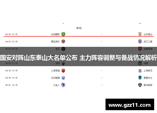 国安对阵山东泰山大名单公布 主力阵容调整与备战情况解析